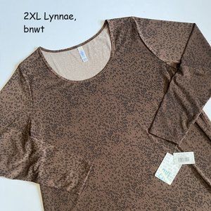 2XL Lularoe Lynnae long-sleeved top, brown animal print